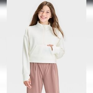 Girls' Airy Sleek 1/2 Zip Pullover Sweatshirt - All In Motion Cream S